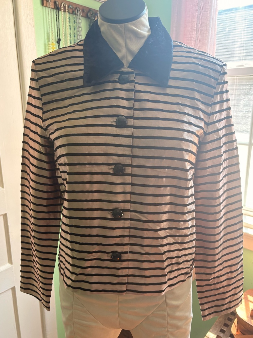 Vintage Metallic Gold and Black Striped Button-Down Jacket - Picture 2 of 8